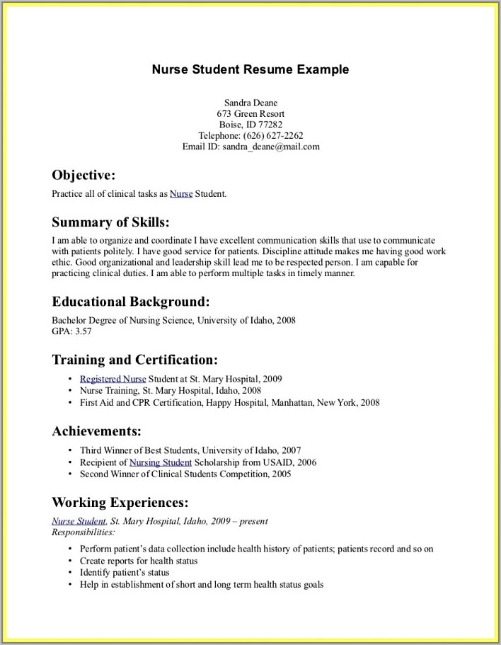Examples Of Resumes For Nursing Students
