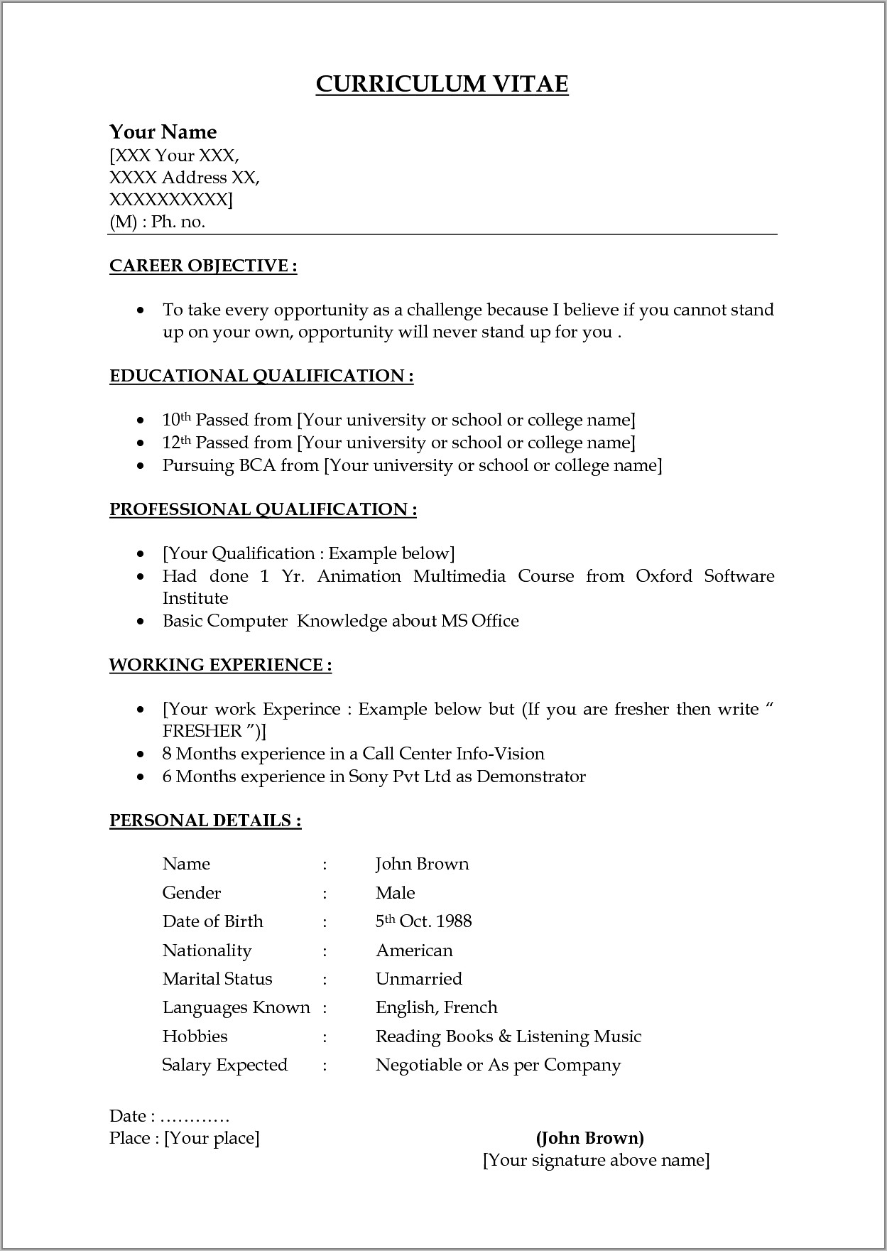 Examples Of Simple Work Resumes