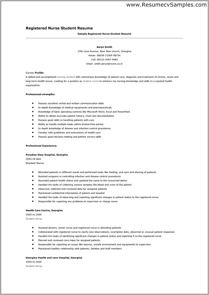 Examples Of Student Nurse Resumes