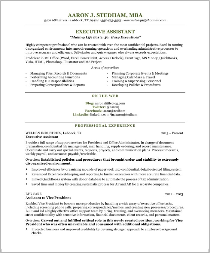 Executive Assistant Resume Samples Free