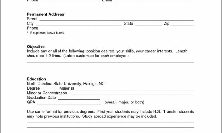 Fill In The Blank Acting Resume Template