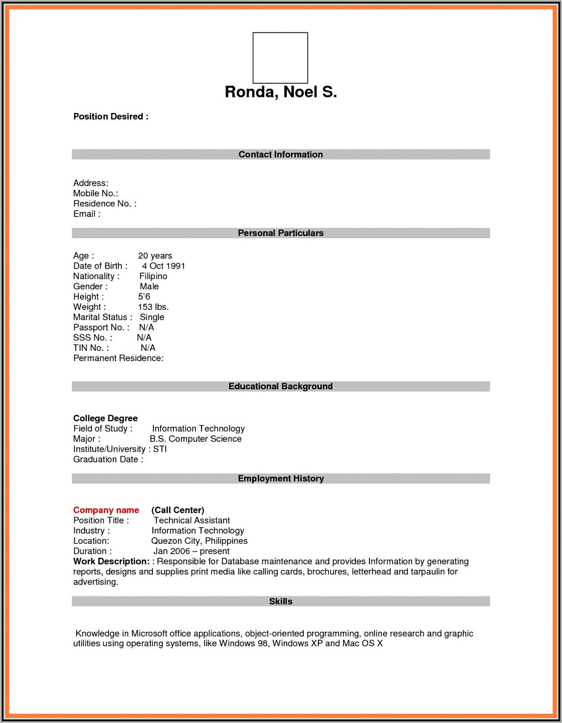 Fill In The Blank Resume Free Online