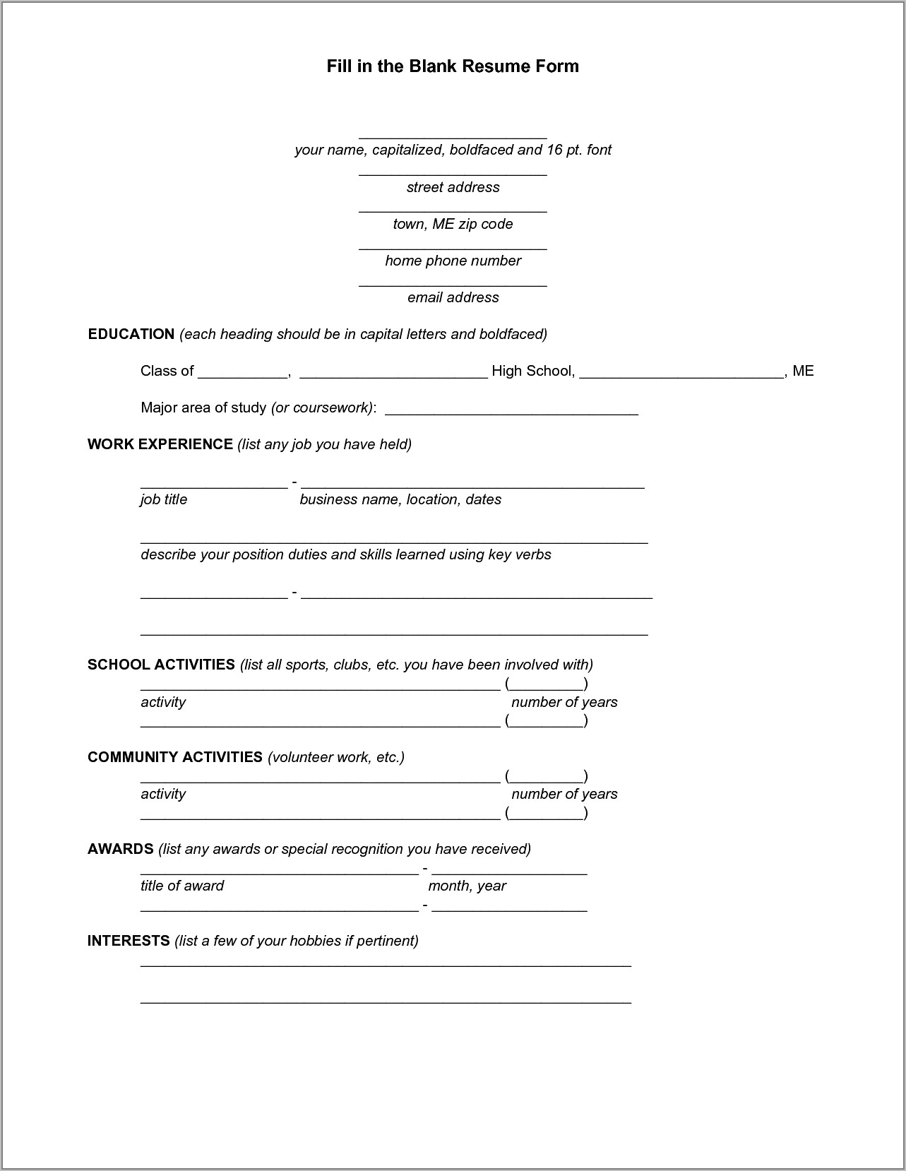 Fill In The Blank Resume Templates