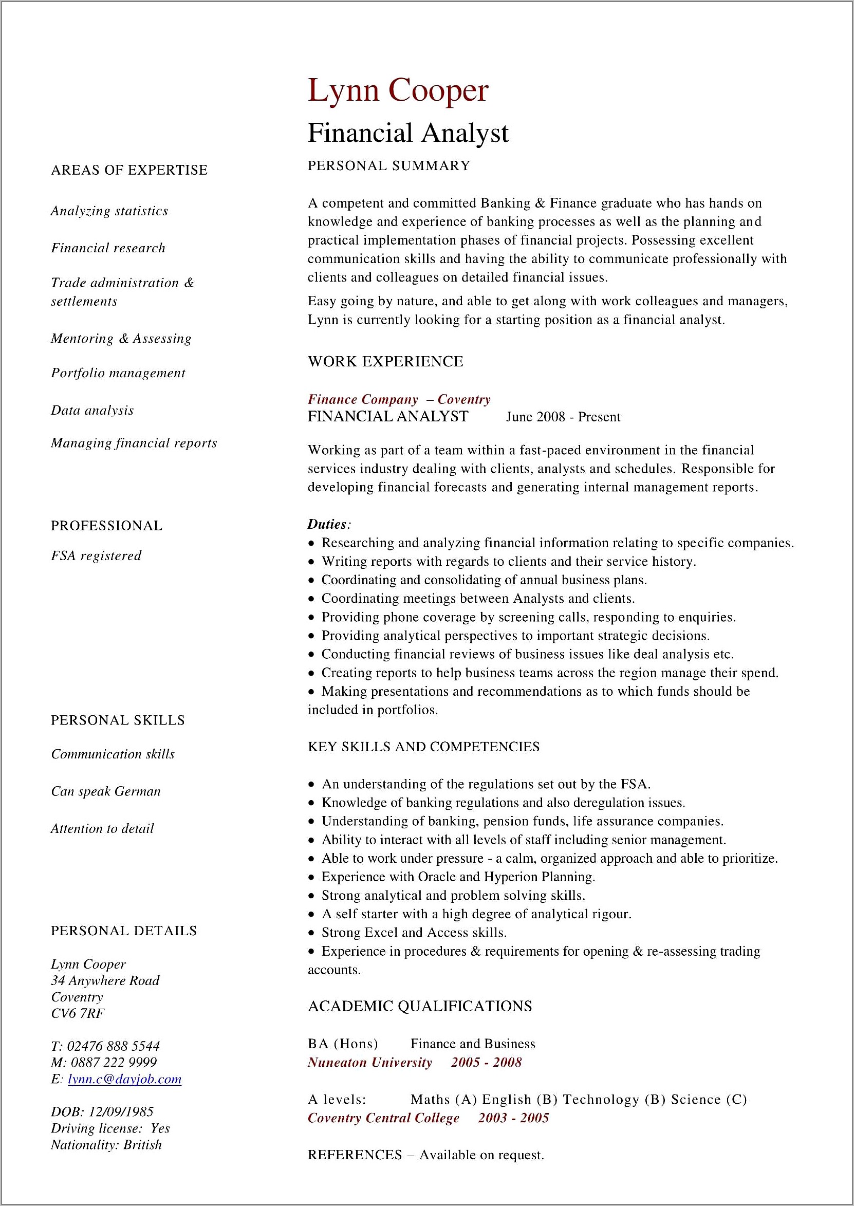 Financial Advisor Cv Template