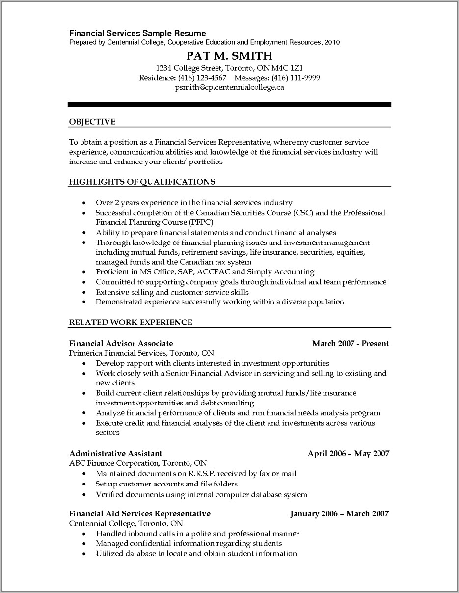 Financial Aid Counselor Resume Sample