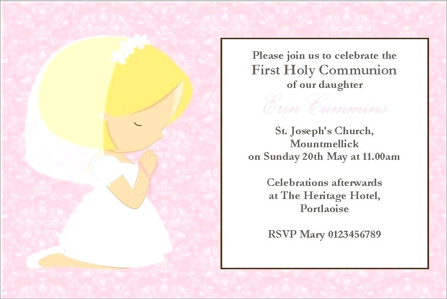 First Holy Communion Invitation Card Wordings