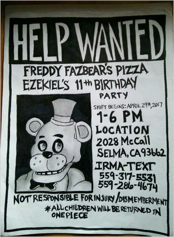 Five Nights At Freddys Birthday Invitations