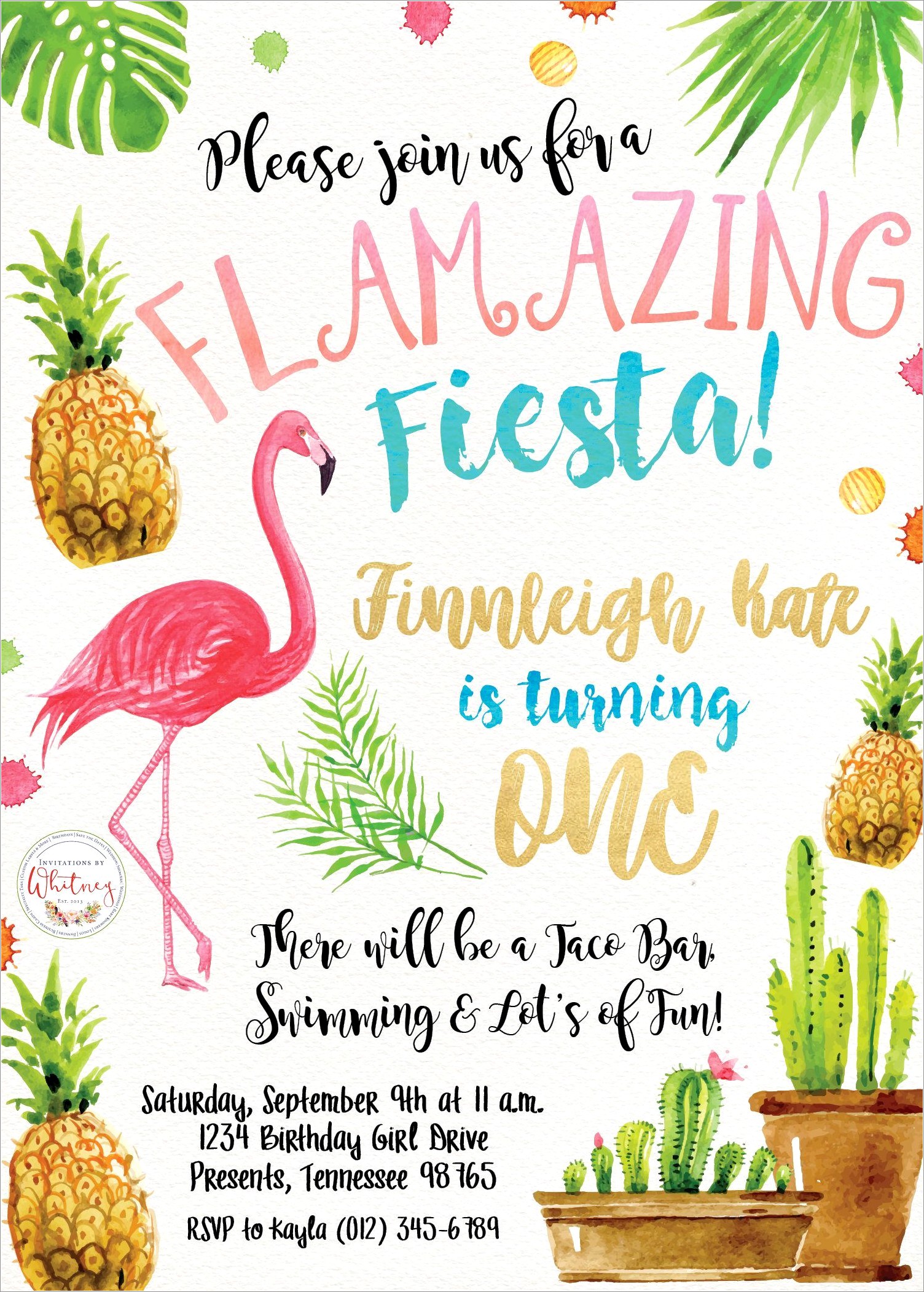 Flamingo And Pineapple Birthday Invitations