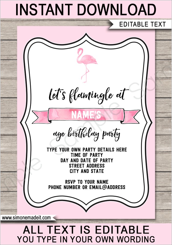 Flamingo Birthday Invite Template