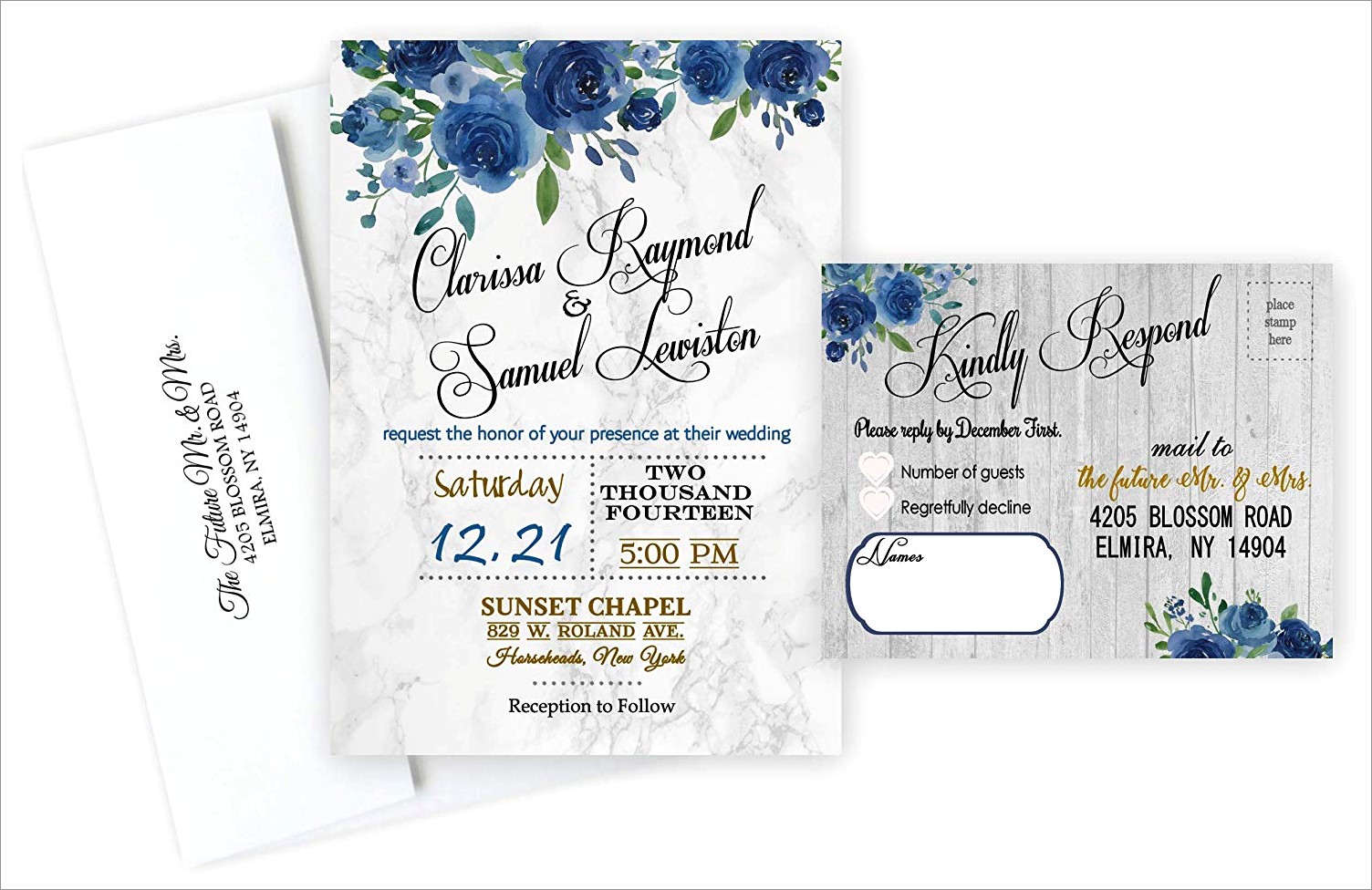 Floral Wedding Invitations Blue