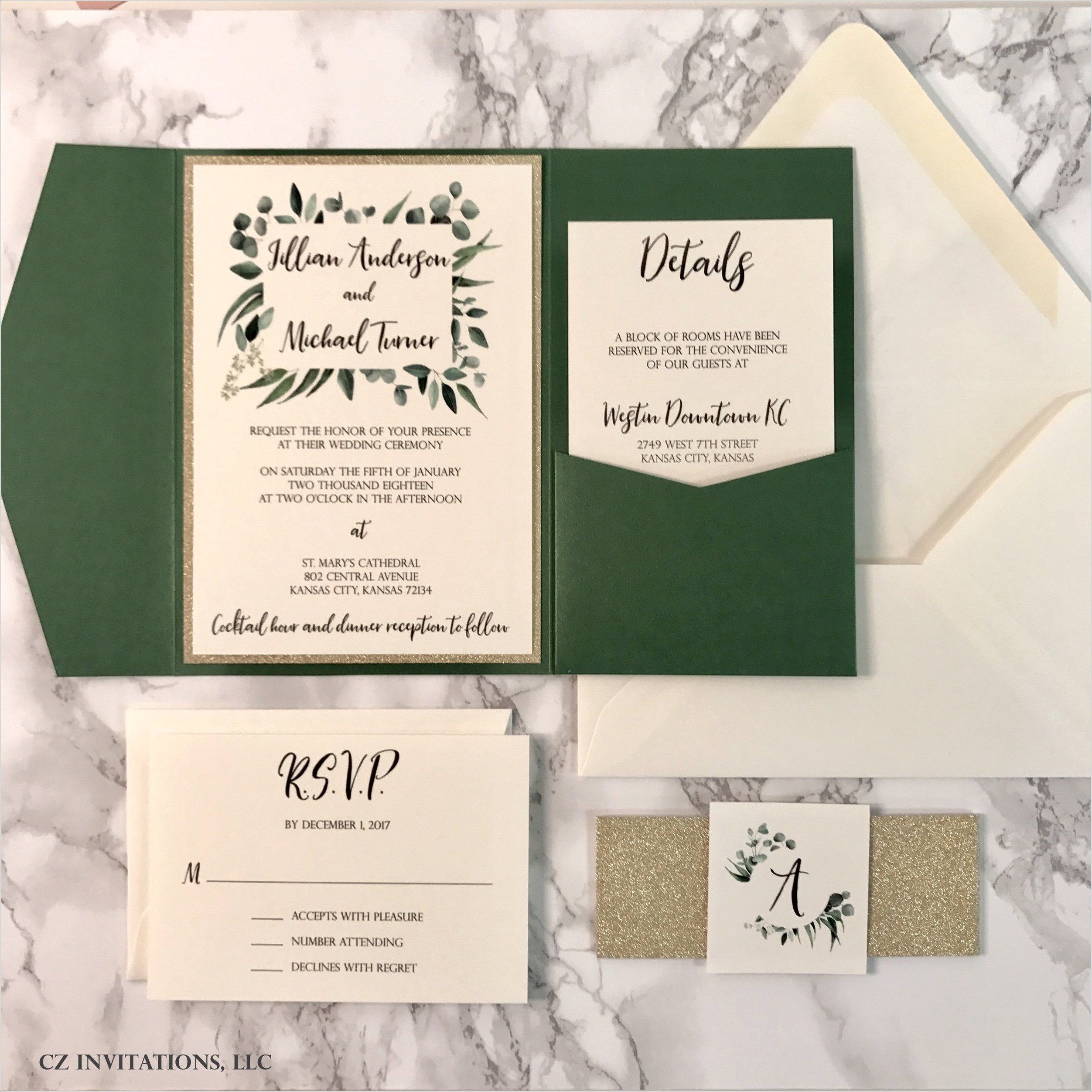 Forest Green Wedding Invitations