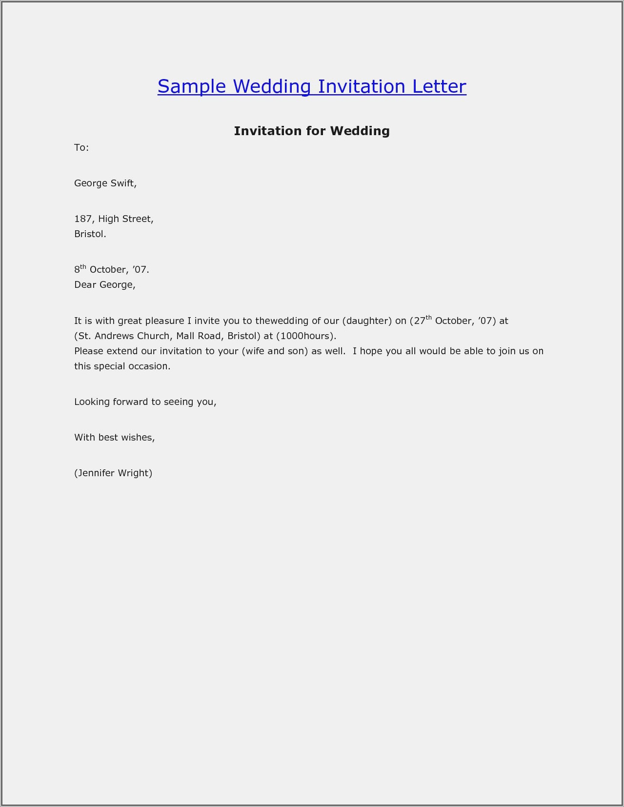 Formal Wedding Invitation Email To Colleagues