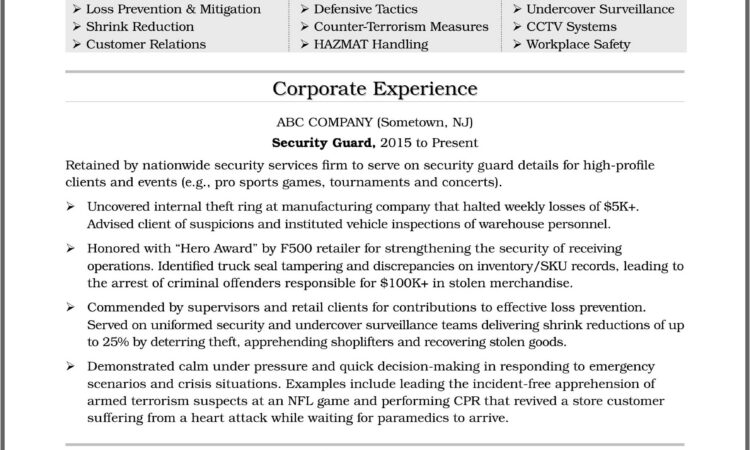 Format Of Resume For Security Guard