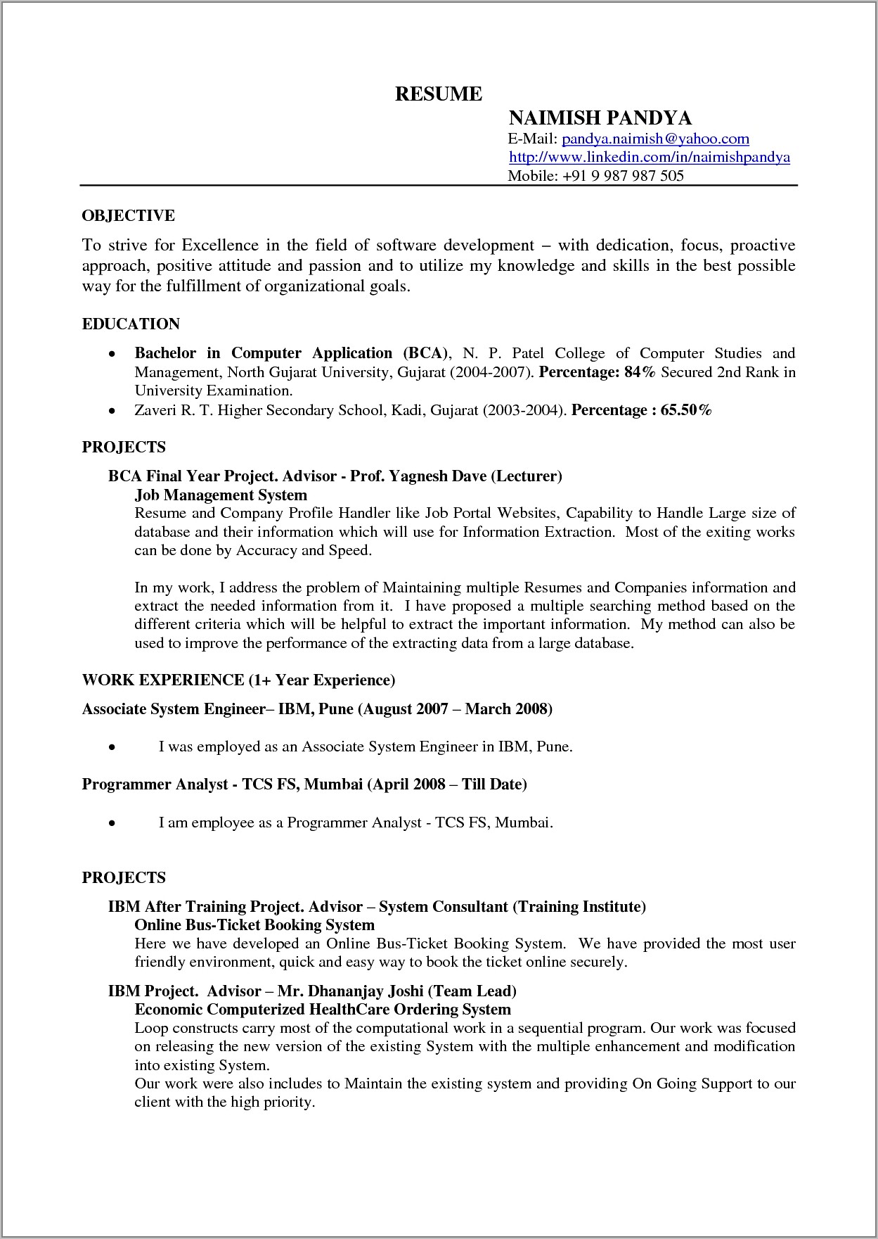Format Of Resumes For Jobs