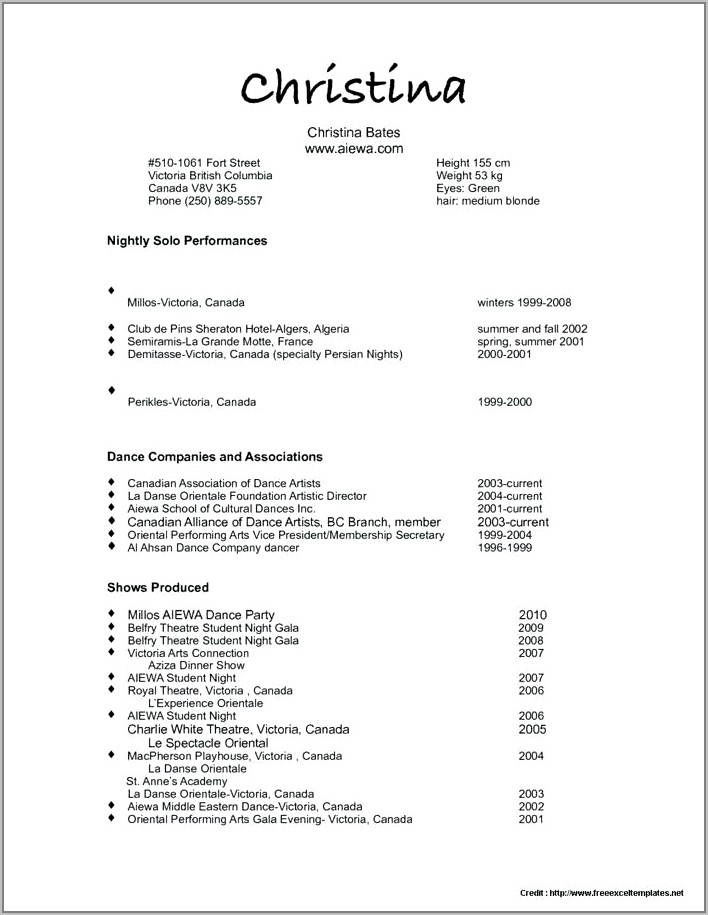 Free Audition Resume Template