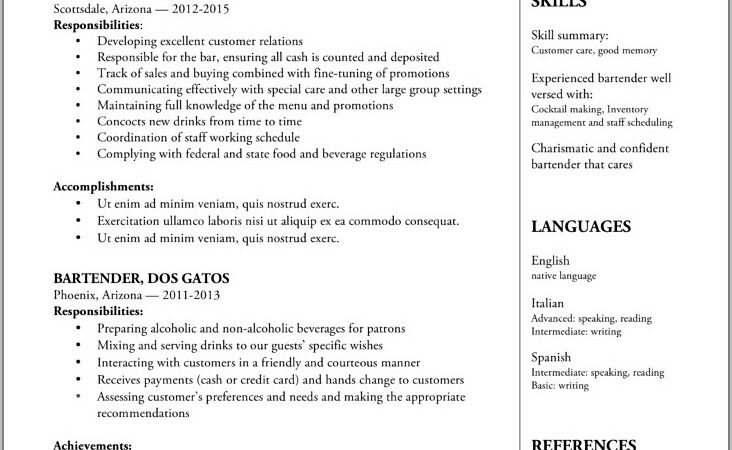 Free Bartender Resume Samples