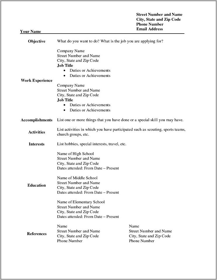 Free Blank Resume Form Printable