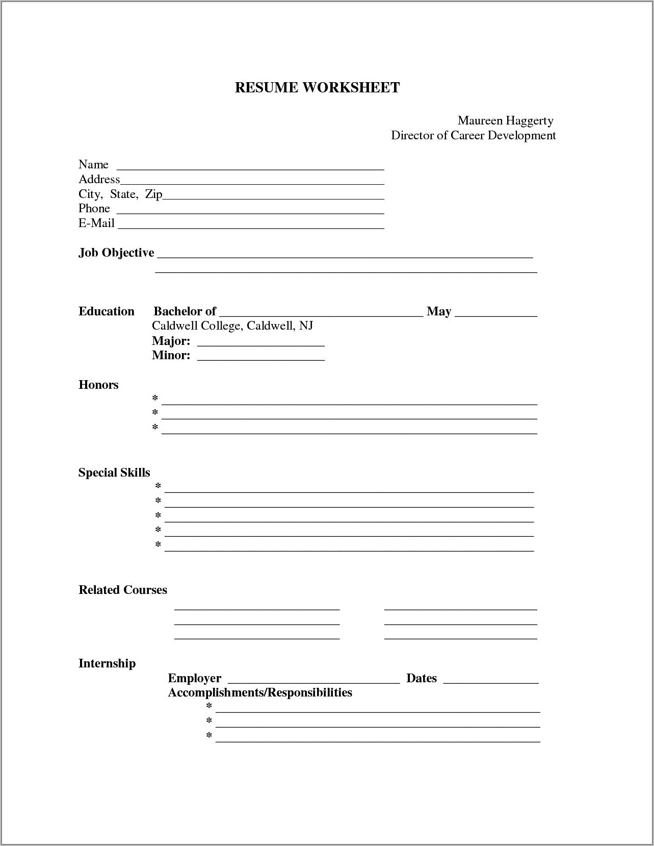 Free Blank Resume Form