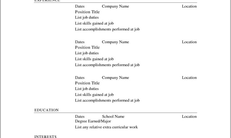 Free Blank Resume Printable