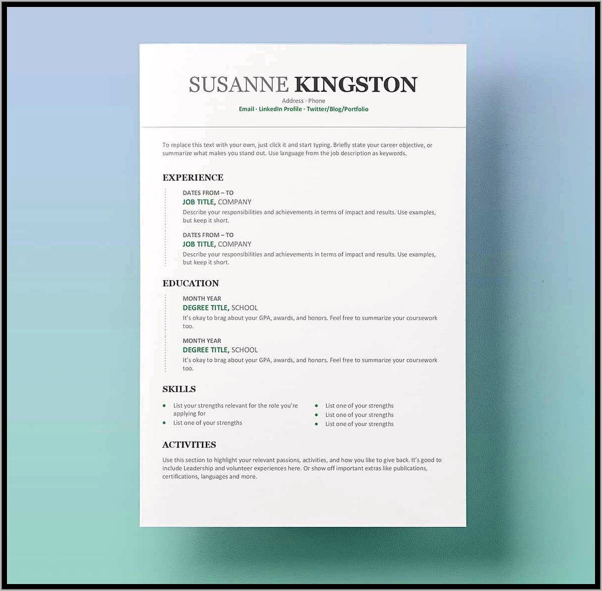Free Download Resume Templates Word 2019
