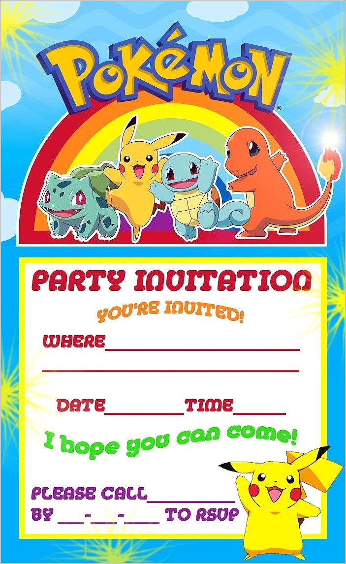 Free Editable Pokemon Birthday Invitations