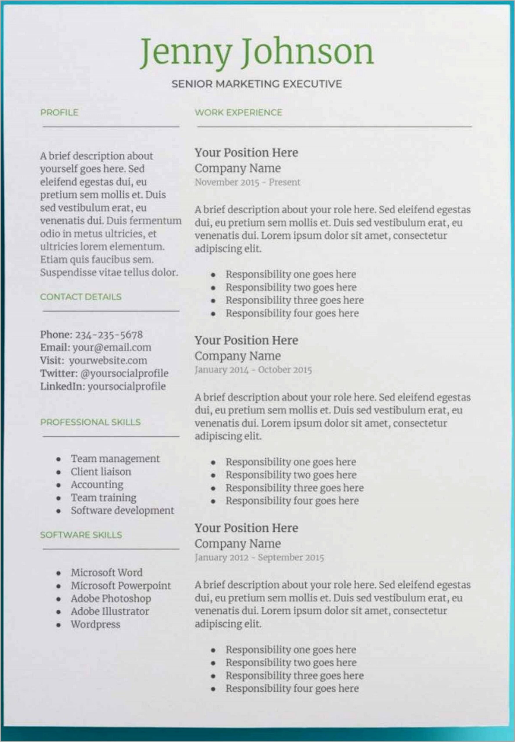 Free Editable Resume Template Microsoft Word