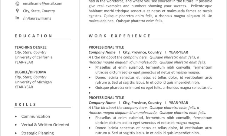 Free Editable Teacher Resume Template