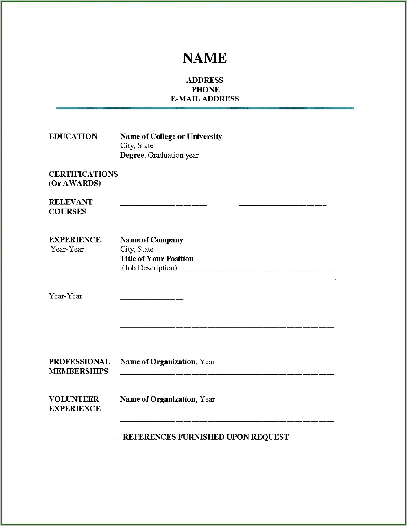 Free Fill In Resume Template Pdf