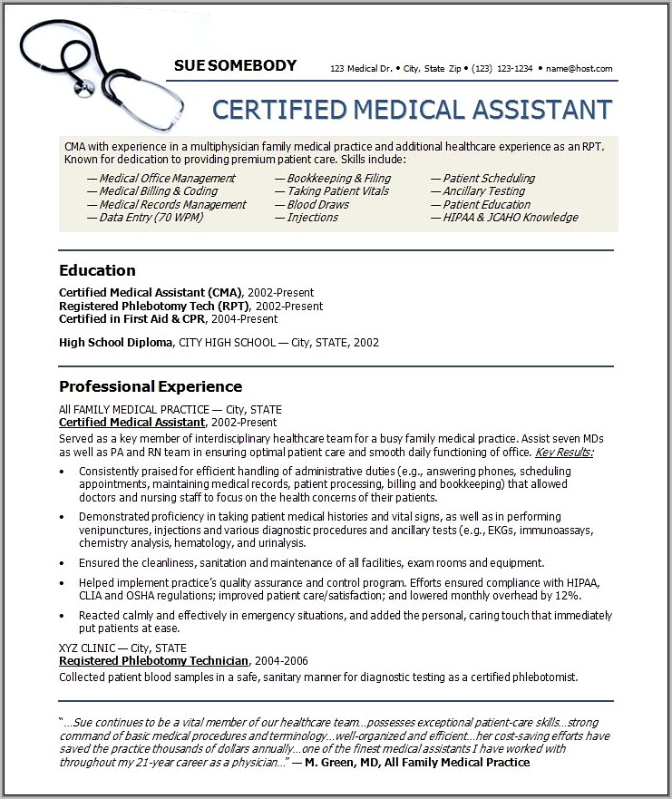 Free Medical Administrative Assistant Resume