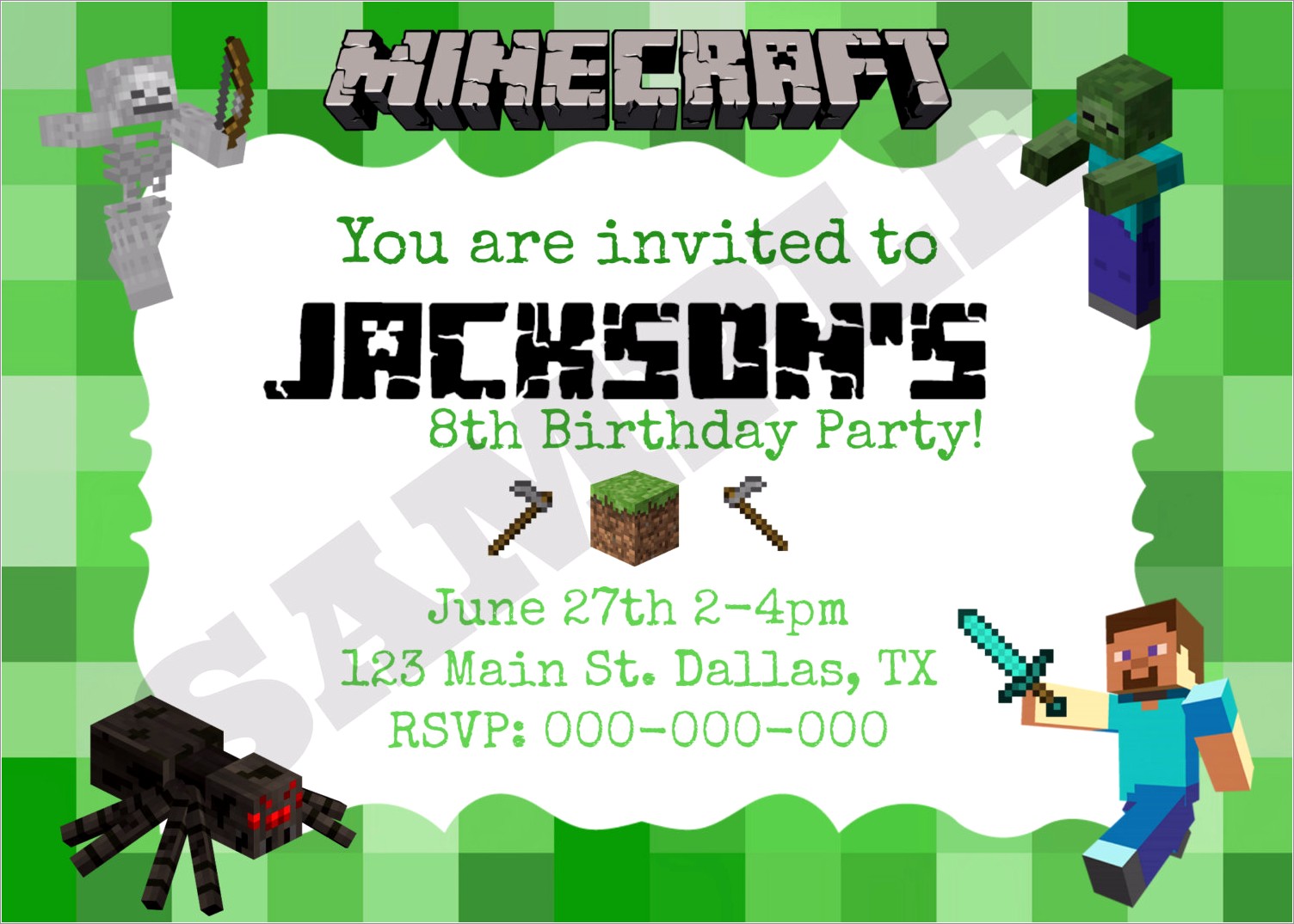 Free Minecraft Birthday Invitations Templates