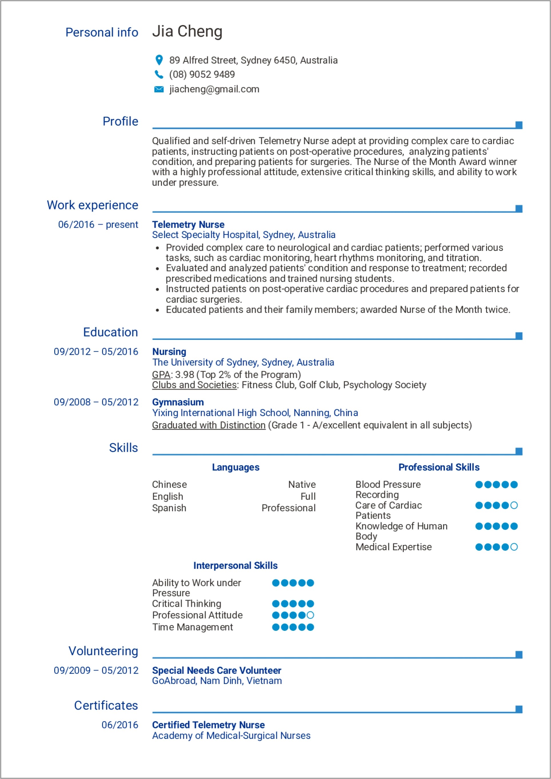 Free Nursing Resume Template Australia