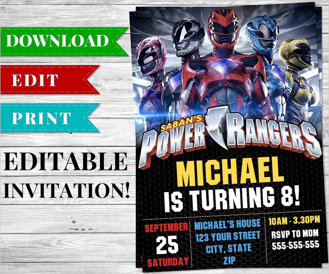 Free Power Rangers Birthday Invitation Template