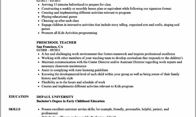 Free Preschool Teacher Resume Templates