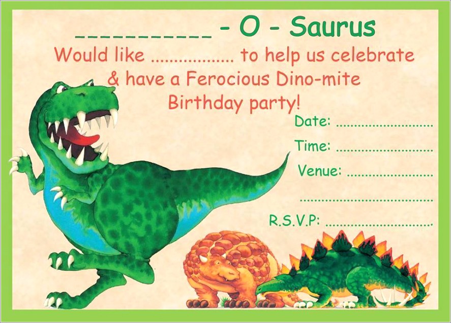 Free Printable Dinosaur Invitation Template