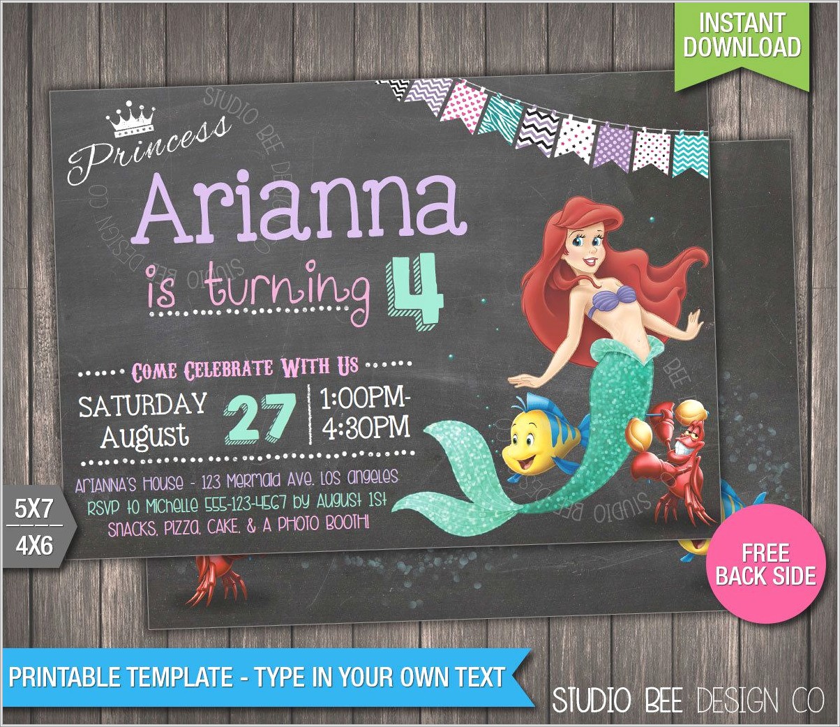 Free Printable Downloadable Mermaid Invitations