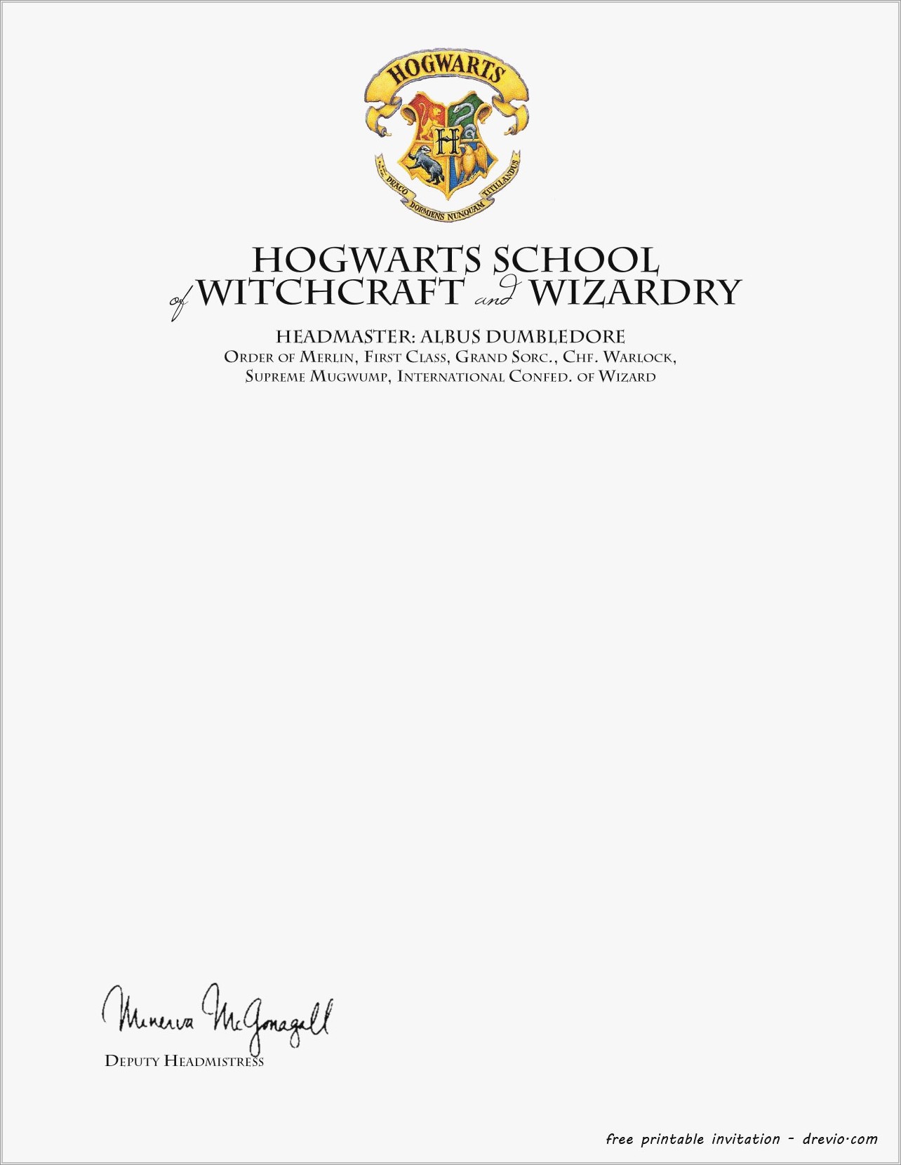 Free Printable Harry Potter Invitations