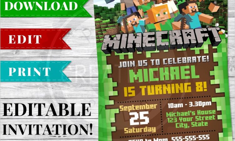 Free Printable Minecraft Invitations Templates