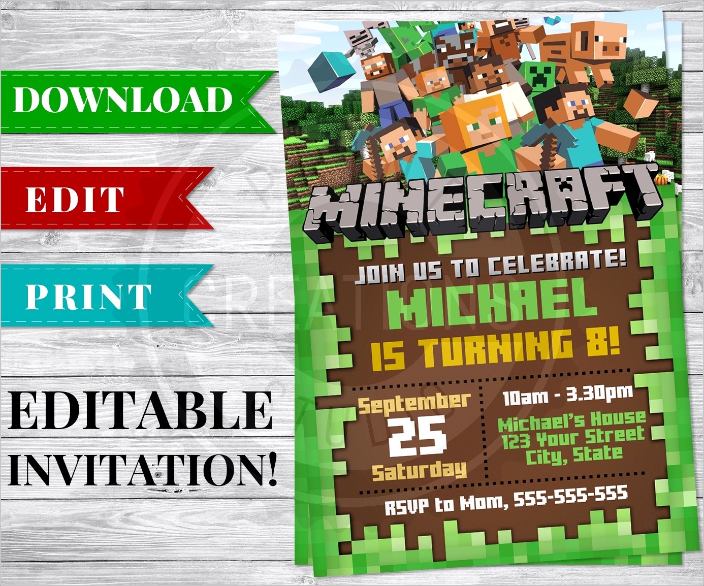 Free Printable Minecraft Invitations Templates