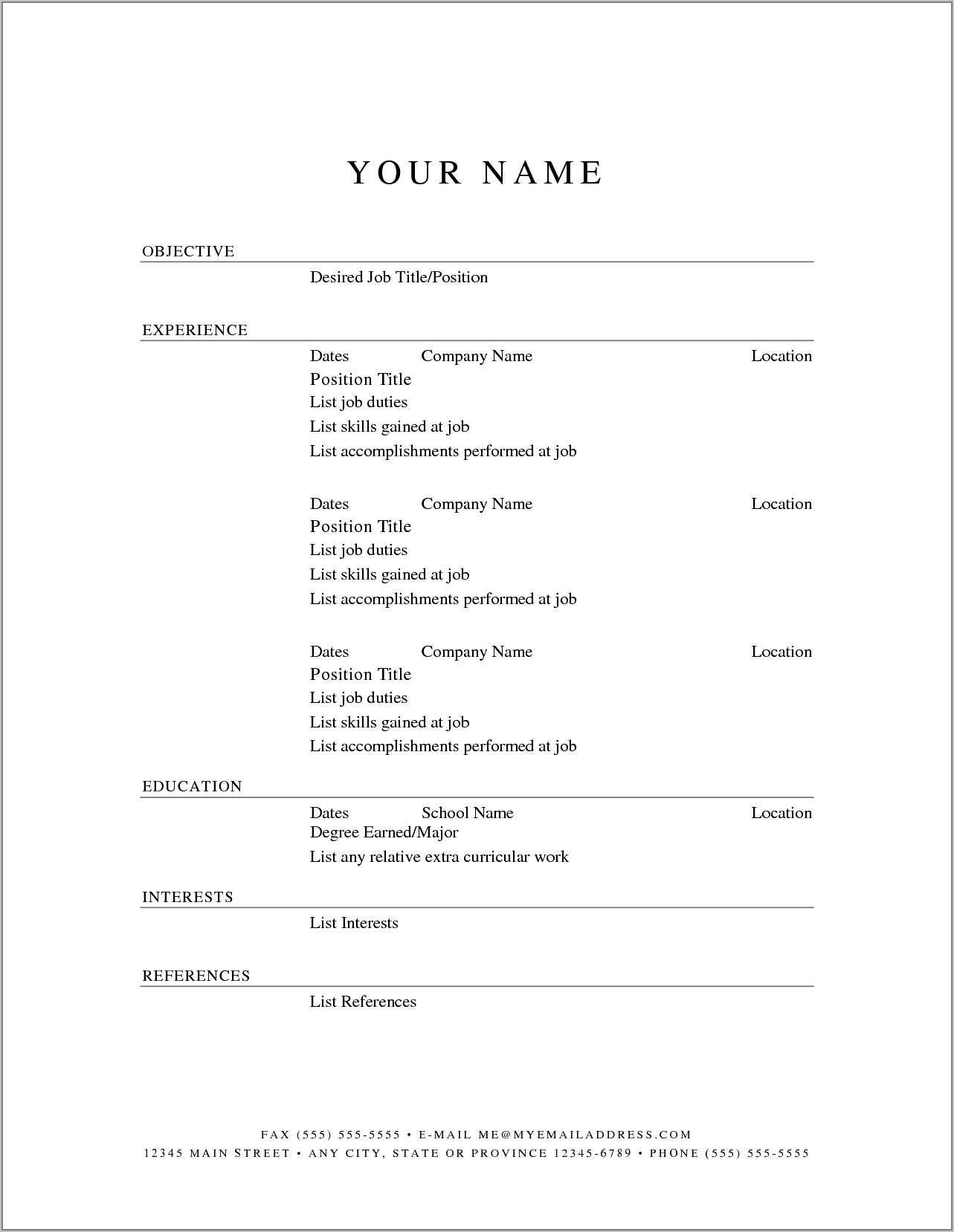 Free Printable Resume Sample