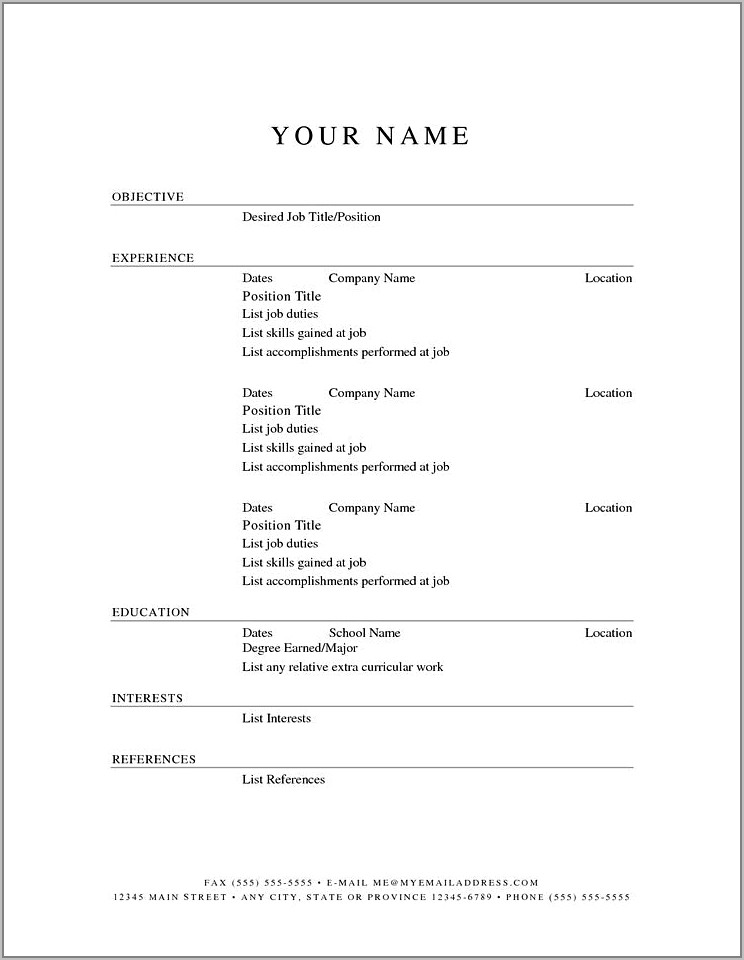 Free Printable Sample Resume Templates