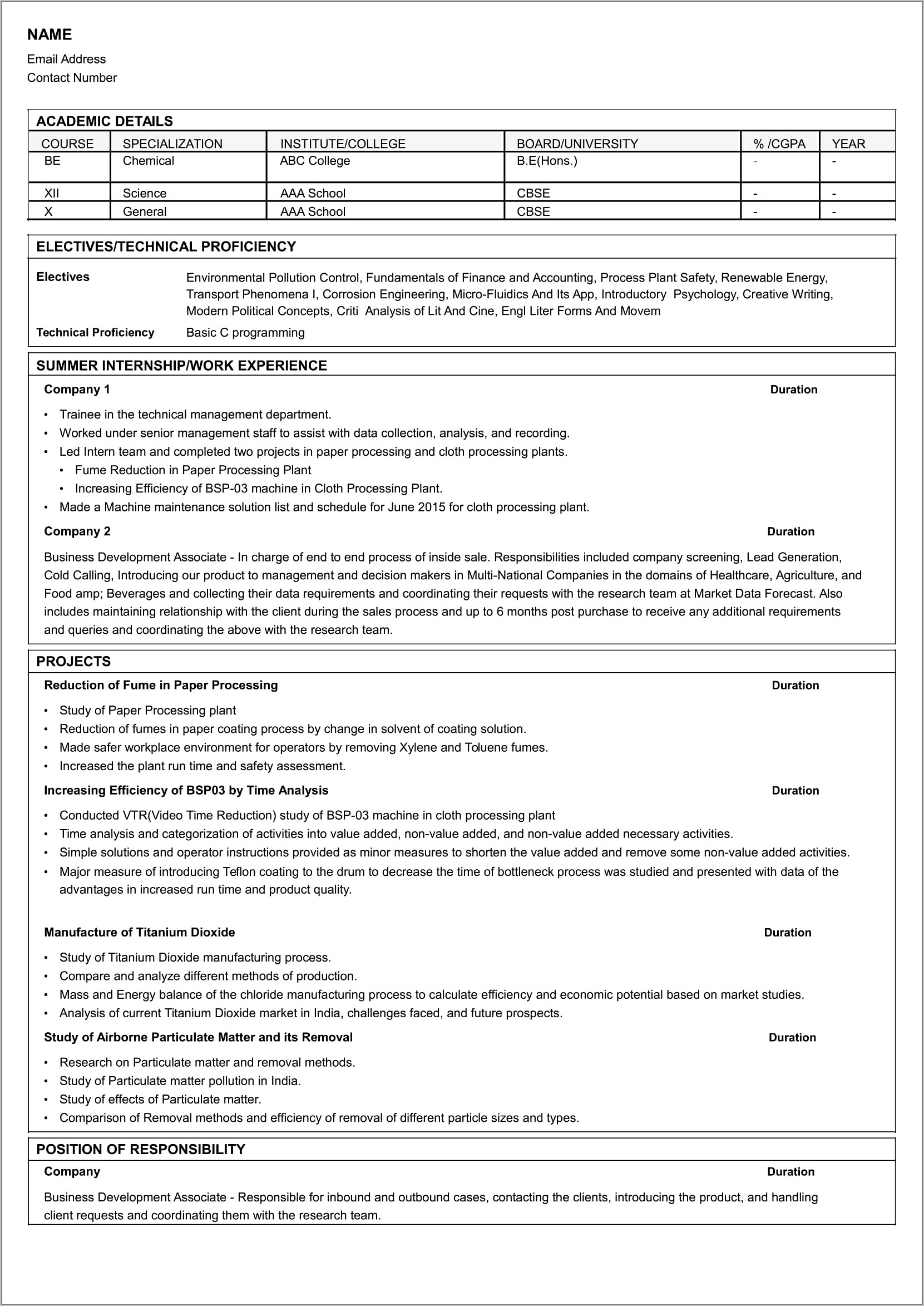 Free Resume Builder For Freshers Engineers