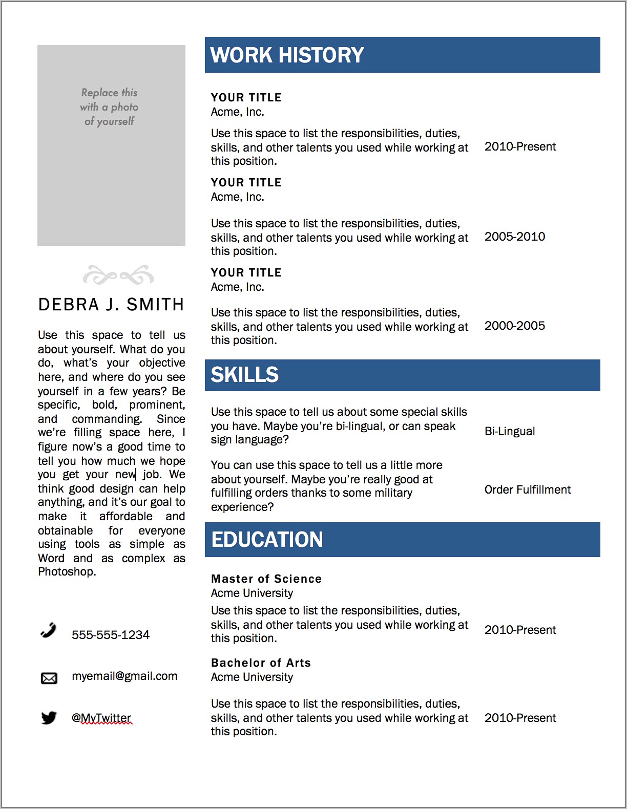 Free Resume Builder For Word 2010