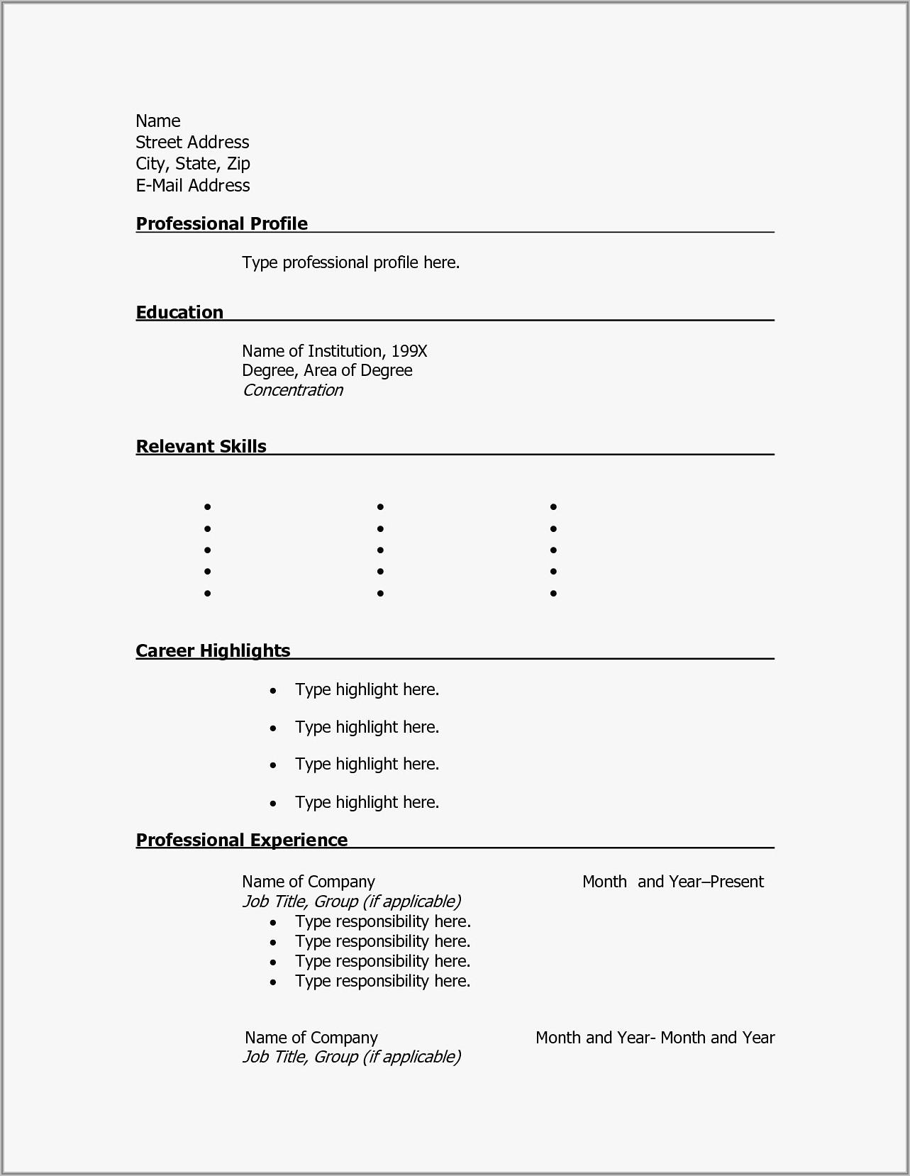 Free Resume Builder Template Pdf