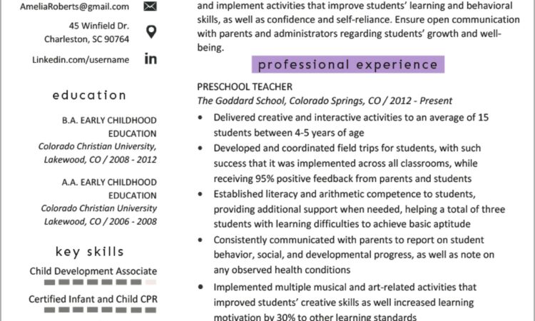 Free Resume Format For Teachers In India