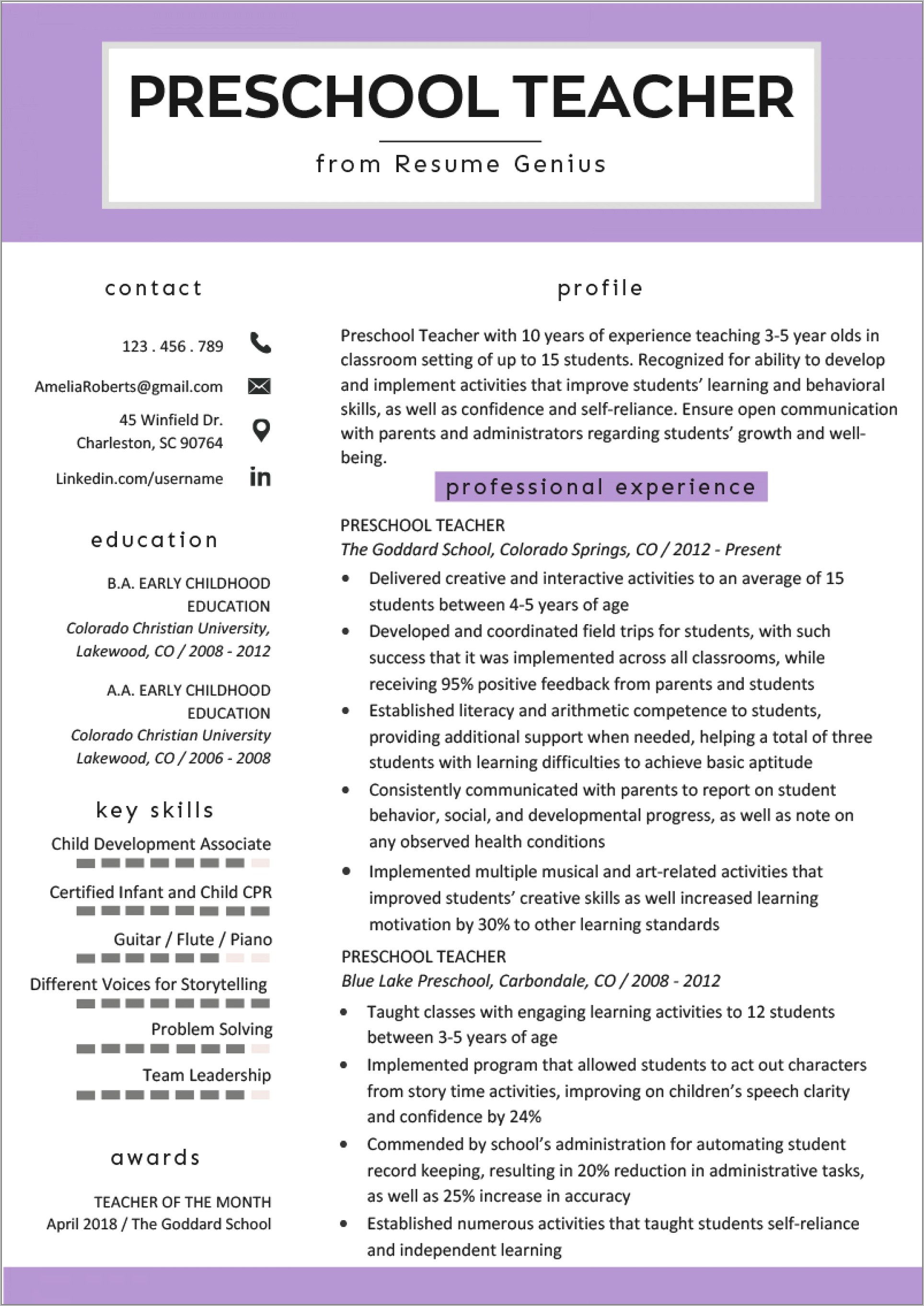 Free Resume Format For Teachers In India