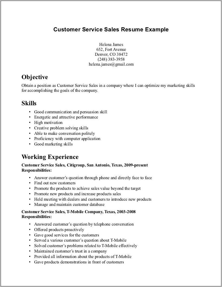 Free Resume Objective Samples For Customer Service