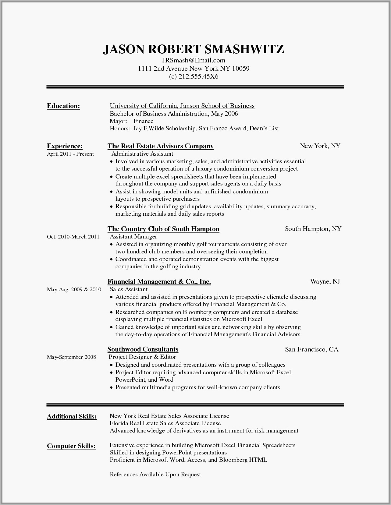 Free Resume Samples For Experienced Professionals