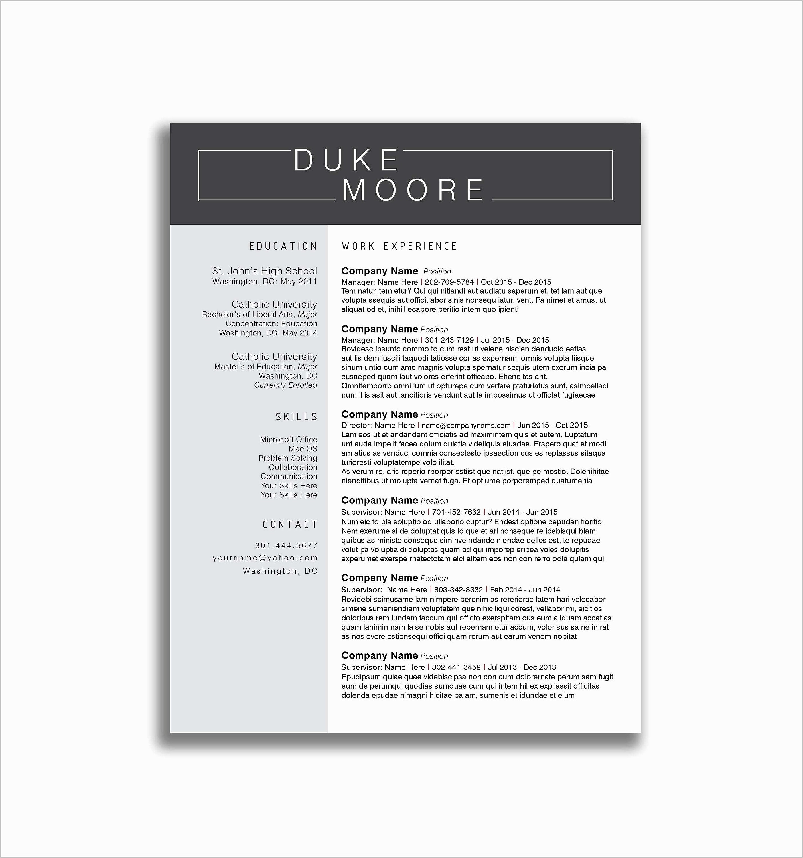 Free Resume Template Download For Wordpad