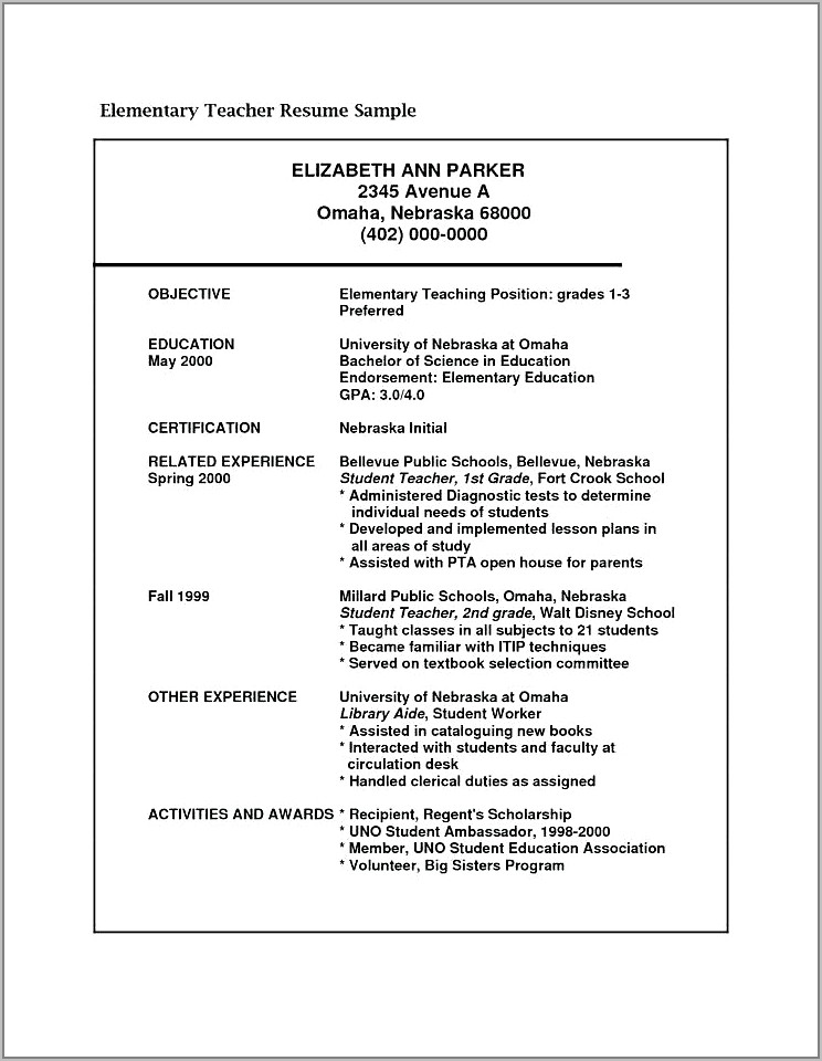 Free Resume Template For Teaching Position