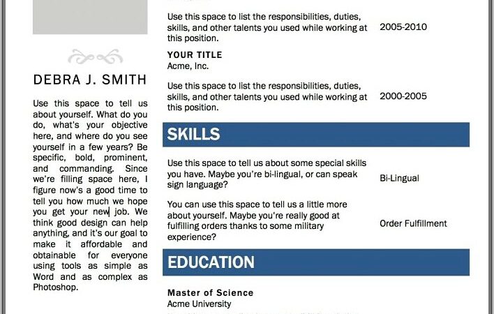 Free Resume Template With Photo Insert Word